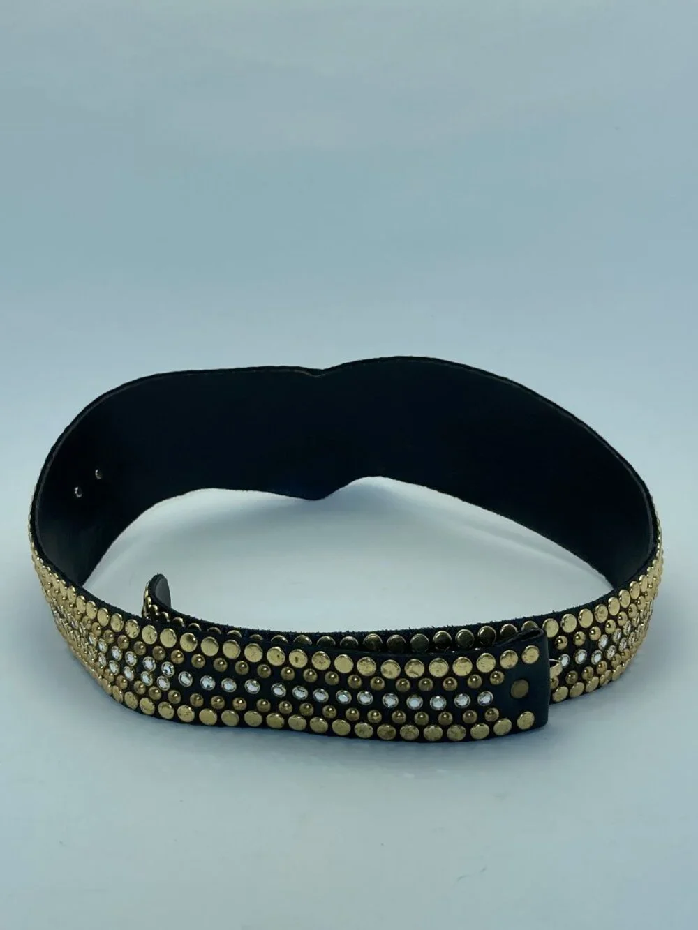 Kippys Vintage Western Belt Sz 34-37 Swarovski Crystal Black Leather Gold Studs